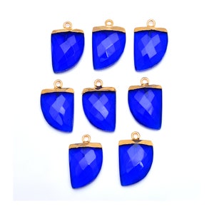 Blue Hydro Quartz Tiger Nail Shape Gold Plated Pendant Connector, 17X26mm Blue Chalcedony Connectors, DIY Pendants, Finding Jewelry Supplies