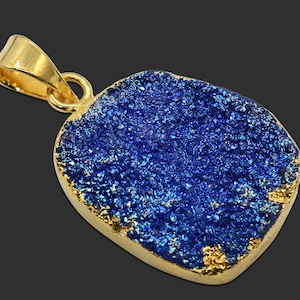 Rare 24K Gold Plated Pendant Druzy Blue Titanium Gemstone Pendant, Geode Stone Agate Pendant, Connector Finding Making Pendant Jewelry 3736