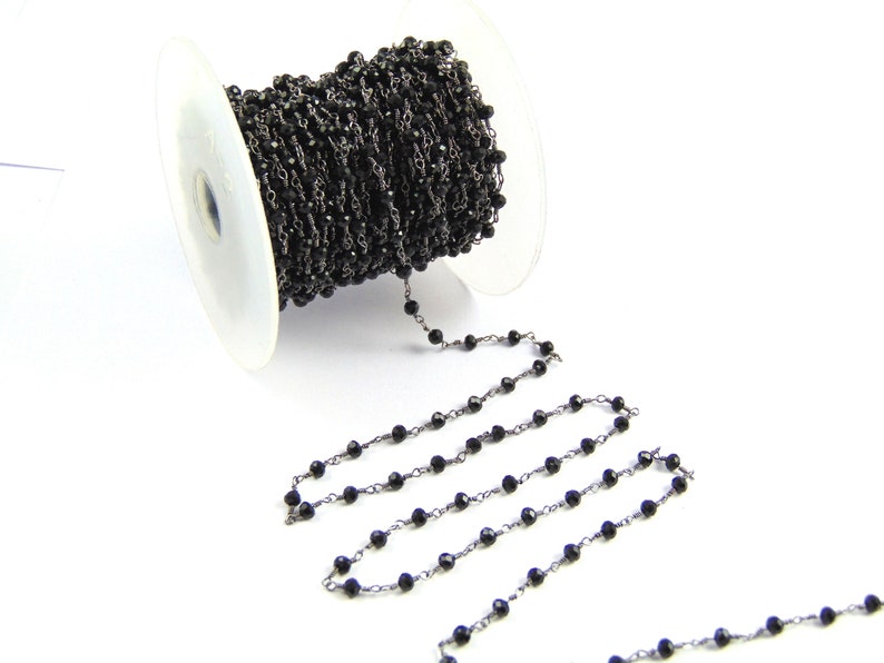 5 Feet Black Spinel Chalcedony Rosary Chain,Black Plated Chain,Wire Wrapped Chain,DIY Jewelry,Jewelry Supply,Necklace Making Chain 3-3.5 mm
