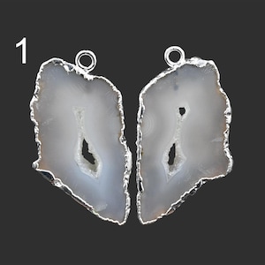 Rare Gray Slice Agate Geode Druzy Earring, Geode Connectors, DIY Geode Druzy Silver Plated Earring Pairs Connectors, Finding Jewelry 5231