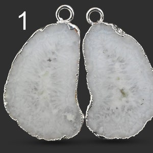Geode Slice Druzy, Agate Geode Connectors, DIY Geode Earrings, White Druzy Silver Plated Earring Pair Connector, Finding Jewelry 2871