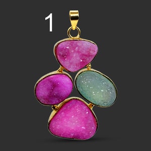 Natural 24K Gold Plated Pendant Geode Agate Pendant, Sugar Druzy Gemstone Multi Stone Pendant Connector Finding Making Pendant Jewelry 3743
