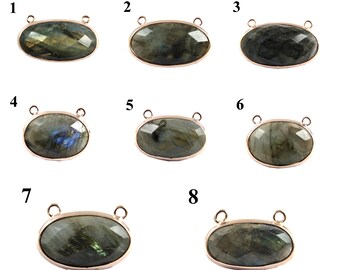 Black Rainbow Faceted Labradorite Pink Gold Plated Pendant Connectors Two Bail Components DIY Connectors,Charms Finding Jewelry Supplies