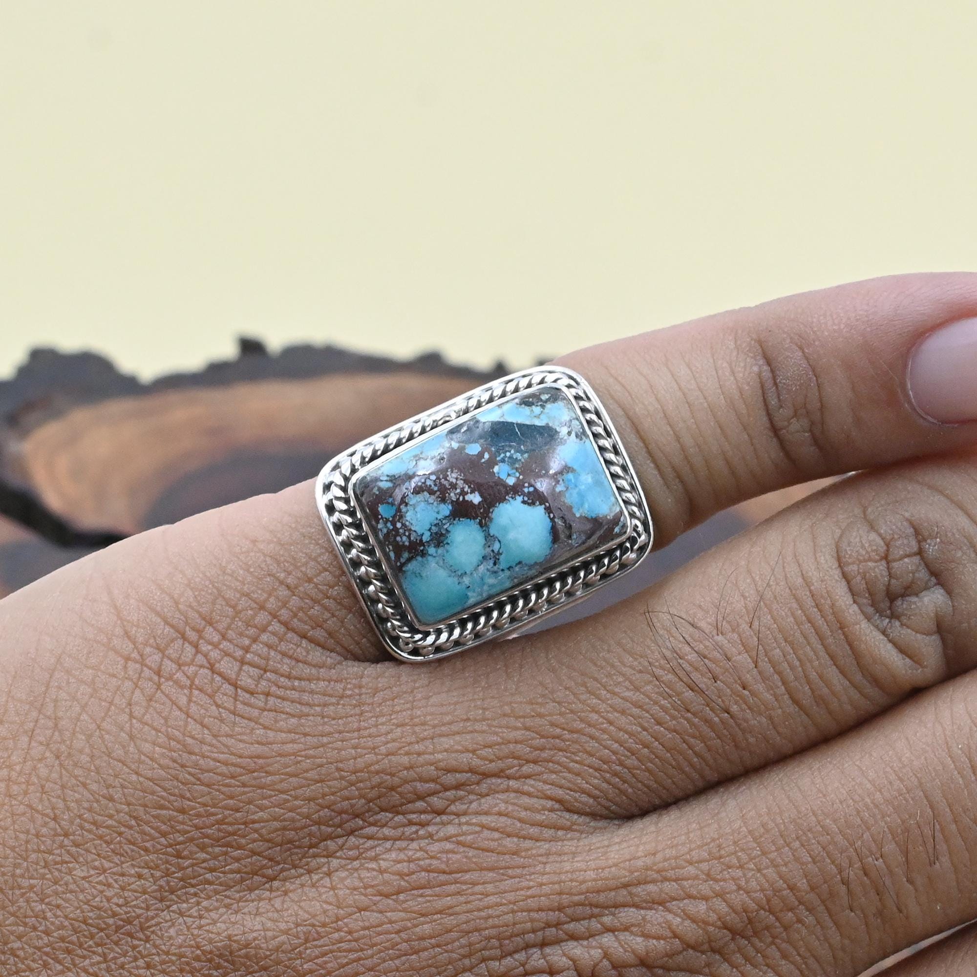 Bleu Cuivre Turquoise Gemme 925 Argent Bague Tout Taille K-72