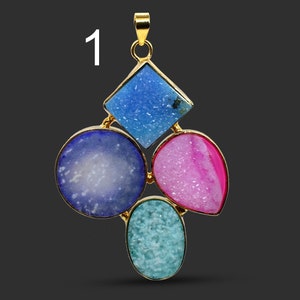 24K Gold überzogener Anhänger Geode Achat Anhänger, natürlicher Zucker Druzy Edelstein Multi Stein Anhänger Stecker finden Herstellung Anhänger Schmuck 3747