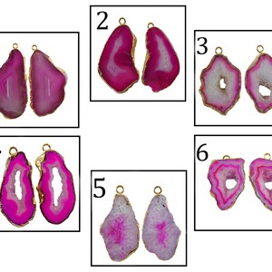 Natural Geode Druzy, DIY Geode Earring, Agate Geode Connectors, Pink Slice Geode Druzy Gold Plated Earrings Pairs Connector, Finding Jewelry