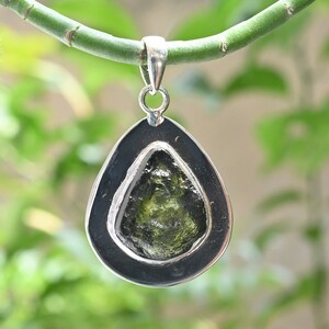 Genuine Quality Moldavite Pendant, 6.93 Gram Green Moldavite Pendant, 925 Silver Pendant for Necklace, Czech Moldavite, Handmade Jewelry