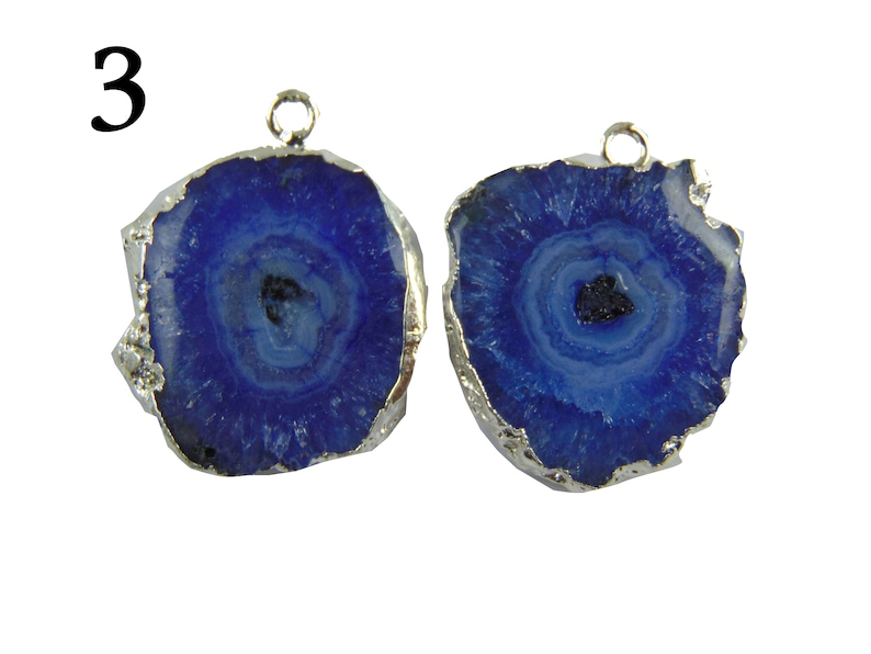Real Blue Solar Quartz Agate Geode Druzy Silver Electroplated Connectors Pair For Making DIY Earring Gemstone Geode Connector Making Jewelry