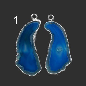 New Blue Slice Agate Geode Druzy Earring, Geode Connectors, DIY Geode Druzy Silver Plated Earring Pairs Connectors, Finding Jewelry 5225