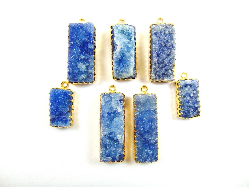 Druzy Connector,Finding Supply Jewelry Making Druzy Stone Bar shape Blue Natural Geode Sugar DIY Connector Electroplated 7 Pcs Lot Charm
