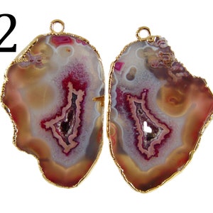 Tranche De Géode Blanche Naturelle Avec Bélière Plaqué Or 24k - 31 Mm - Pour Bijoux DIY