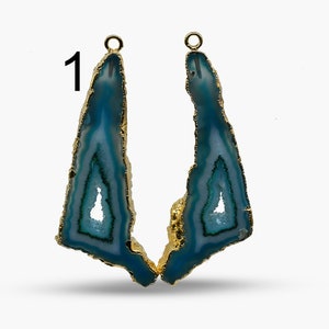 Turquoise DIY Earrings, Geode Slice Pair Blue Geode 24k Gold Plated Earring Connectors, DIY Geode Connector Components Findings Supply 2912