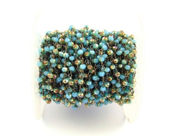 5 Feet Coated Aqua Chalcedony Rosary Chain,Black Plated Chain,Wire Wrapped Chain,DIY Jewelry, Jewelry Supply,Necklace Making Chain 3-3.5 mm