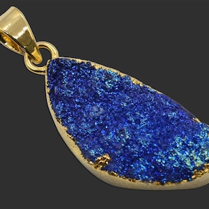 Osm Druzy Blue Titanium Gemstone Pendant, 24K Gold Plated Pendant Geode Stone Agate Pendant, Connector Finding Making Pendant Jewelry 3734