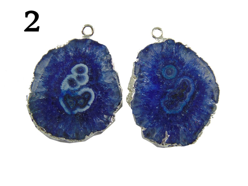 Real Blue Solar Quartz Agate Geode Druzy Silver Electroplated Connectors Pair For Making DIY Earring Gemstone Geode Connector Making Jewelry