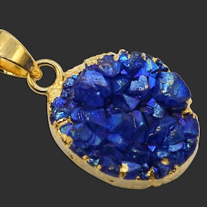 24K Gold Plated Pendant Druzy Blue Titanium Gemstone Pendant, Geode Stone Agate Pendant, Connector Finding Making Pendant Jewelry 3735