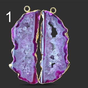 Amazing DIY Earrings, Pink Geode Slice Pair Geode 24k Gold Plated Earring Connectors, DIY Geode Connector Components Findings Supply, 2569