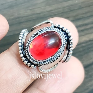 Oval Garnet Sterling Silver Ring - Deep Red Gemstone, Custom Size