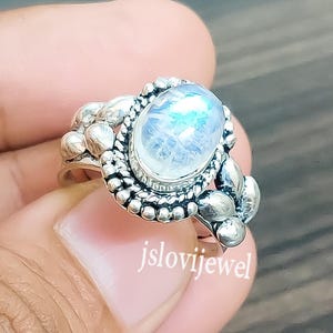 Moonstone Ring For Her/ Oval Stone Ring/ Natural Moonstone 925 Sterling Silver Ring/ Anniversary Gift/ Women Promise Ring/ Custom Ring Size