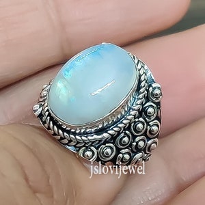 Handmade Oval Moonstone Ring: 925 Sterling Silver Band