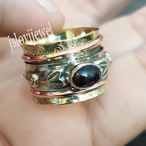 Oval Garnet Sterling Silver Spinner Ring: Fidget Worry Ring