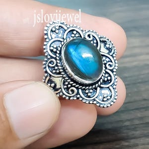 Blue Fire Labradorite Ring/ Natural Labradorite 925 Sterling Silver Ring/ Gemstone Ring Mens/ Handmade Silver Ring Women/ Unisex Ring/ Gift