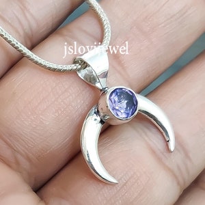 Amethyst Moon Pendant: 925 Sterling Silver Necklace