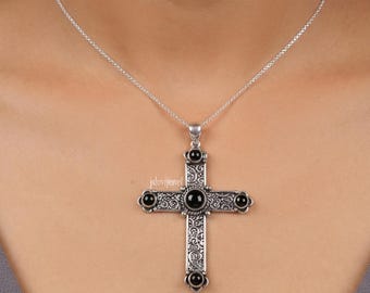 10:30まで限定値引き！！【希少・限定品】BIG TWIN ブラックネックレス ブラックオニキスクロスネックレス：925スターリングシルバーの聖
