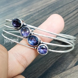 Amethyst Sterling Silver Bangle: Adjustable 4-Stone Cuff