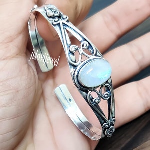 Rainbow Moonstone Sterling Silver Cuff Bracelet