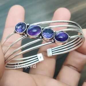 Natural Amethyst Bangle Bracelet/ Purple Gemstone Cuff/ Bangle For Women/ Amethyst 925 Sterling Silver Cuff Bangle/ Party Wear/ Adjustable