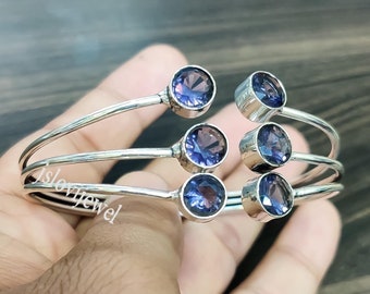 ブラックオニキスムーンストーンバングル：925スターリングシルバーの