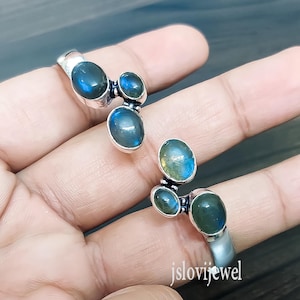 Labradorite Cuff Bracelet: Sterling Silver Adjustable Bangle/ Blue Fire Gemstone/ Multi Birthstone Jewelry