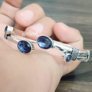 Faceted Amethyst Silver Bangle Bracelet/ Multi Stone Cuff/ Open Adjustable Party Wear Bangle/ Purple Amethyst Bangle/ Birthstone Cuff Bangle