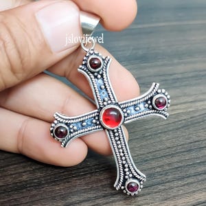 Red Garnet Gemstone Cross Pendant/ Natural Garnet Cross Necklace/ Multi Garnet 925 Sterling Silver Pendant/ Holy Cross/ Best Gift Necklaces