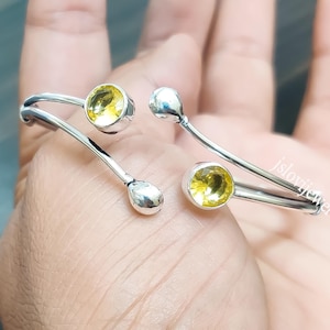 Yellow Citrine Topaz Sterling Silver Cuff Bracelet : Easy Everyday Wear Open Adjustable Bangle
