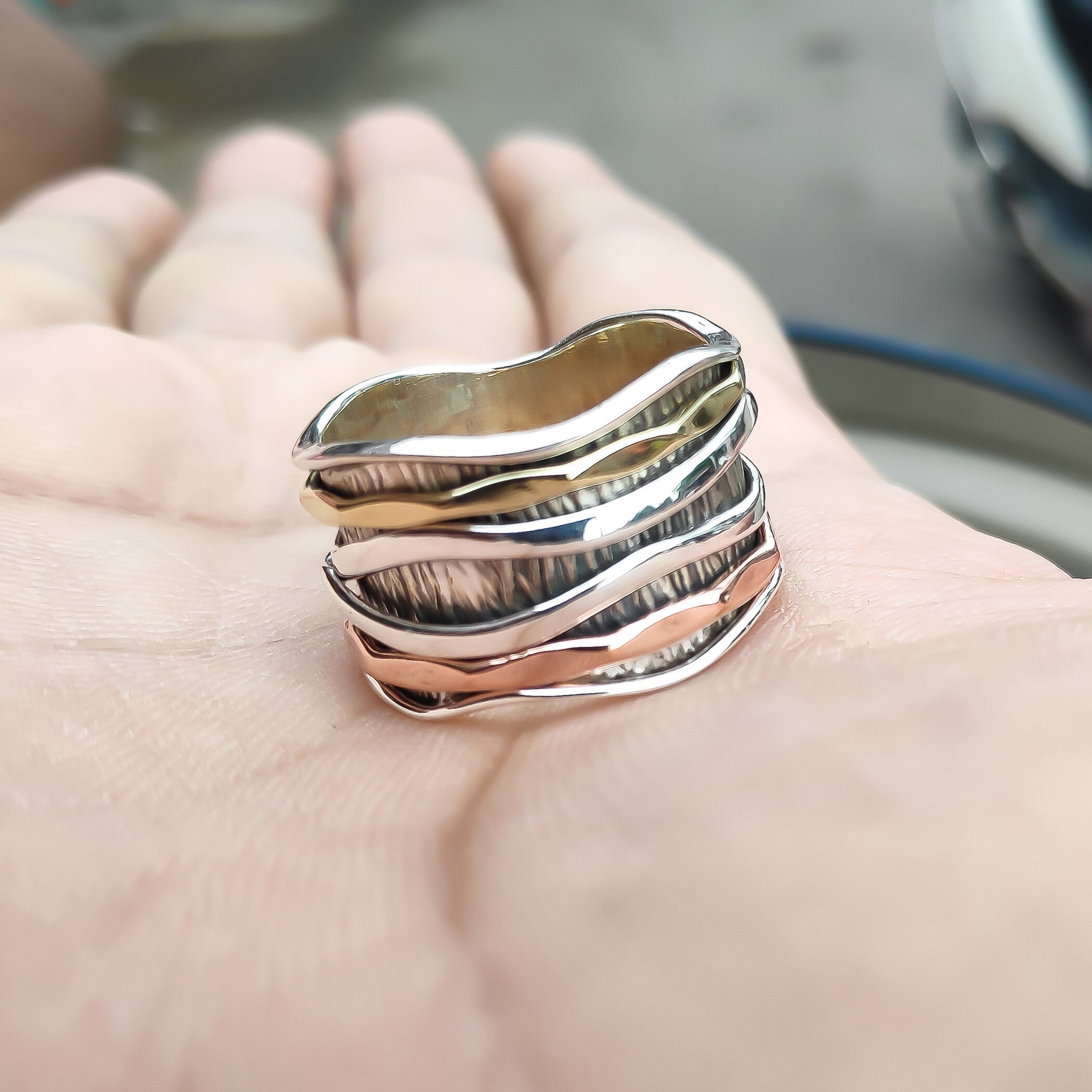Spinner Ring Band ring Meditation Ring 925 Sterling Silver Ring Rings for Women Worry Ring, Silver Spinner Rings Multi Silver Band