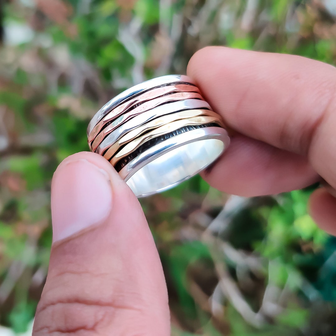 Silver Spinner Ringthumb Band Spinner Ringthree Tone Spinner Band