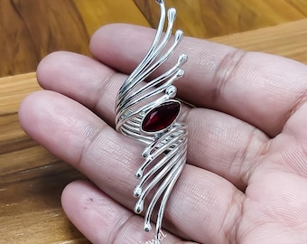 Faceted Garnet Sterling Silver Gemstone Ring - Party Wear Boho Statement Jewelry