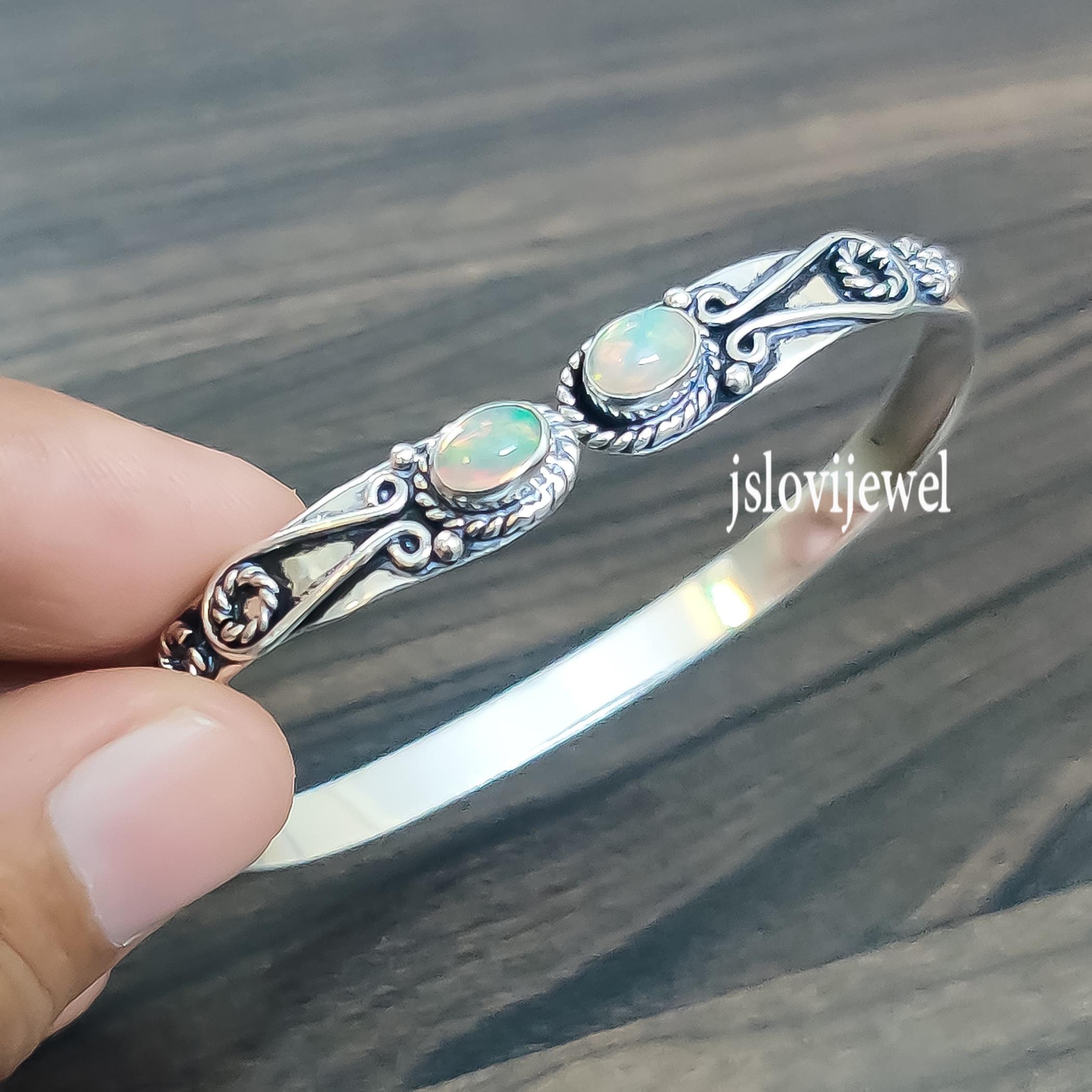 Or Paz opal silver cuff and bracelet with fresh water pearl 925 silver Sterling Silver Opal Gemstone Bracelet | Opalite Crystal  main image 2