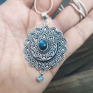 Natural Labradorite Moonstone Necklace/ Gemstone 925 Sterling Silver Pendant/ Large Pendant/ Labradorite Pendant With Chain/Gift For Her Him