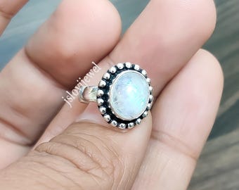 925 Sterling Silver Rainbow Moonstone Ring: June Birthstone Jewelry