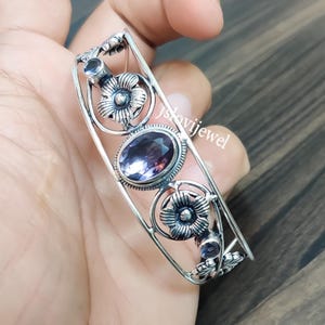 Faceted Amethyst Bangle For Women/ Purple Amethyst 925 Sterling Silver Cuff Bangle/ Daily Wear/ Every Day Bangle/ Birthstone Jewelry For Her