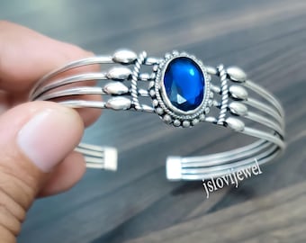 Bracciale rigido in tanzanite blu, argento 925, fatto a mano, ideale come regalo di nozze per donna.