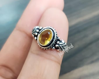 Handmade Yellow Citrine Sterling Silver Oval Gemstone Promise Ring