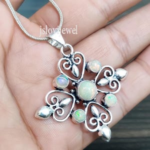 Opal 925 Sterling Silver Pendant Necklace: Fire Opal Jewelry