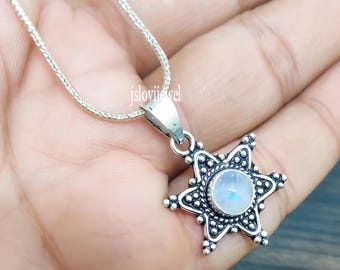 Moonstone Sterling Silver Pendant Necklace: Sun and Moon Handmade Jewelry
