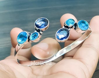 フローラルアメジスト＆ブルートパーズブレスレット｜調節可能な
