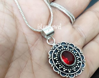 Handmade Sterling Silver Garnet Pendant: January Birthstone Jewelry