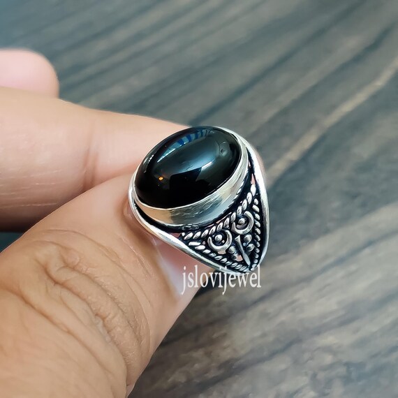 Bague tendance en onyx noir argent sterling 925, tenue de tous